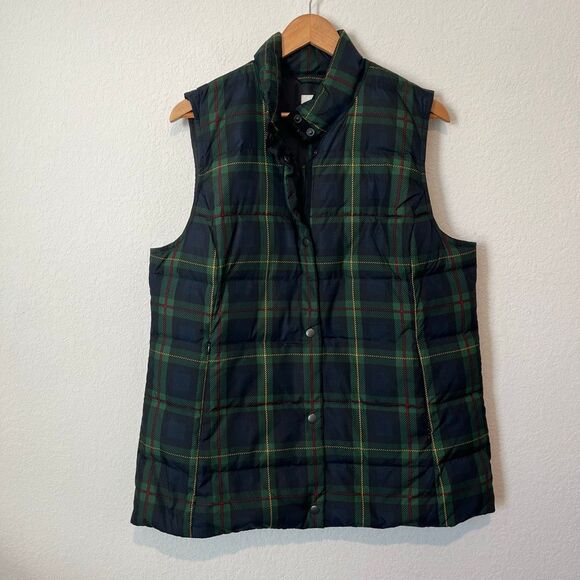 J. Jill Blue Green Plaid Snap Button Down Puffer Vest Women's Size Large Tall - Picture 2 of 6